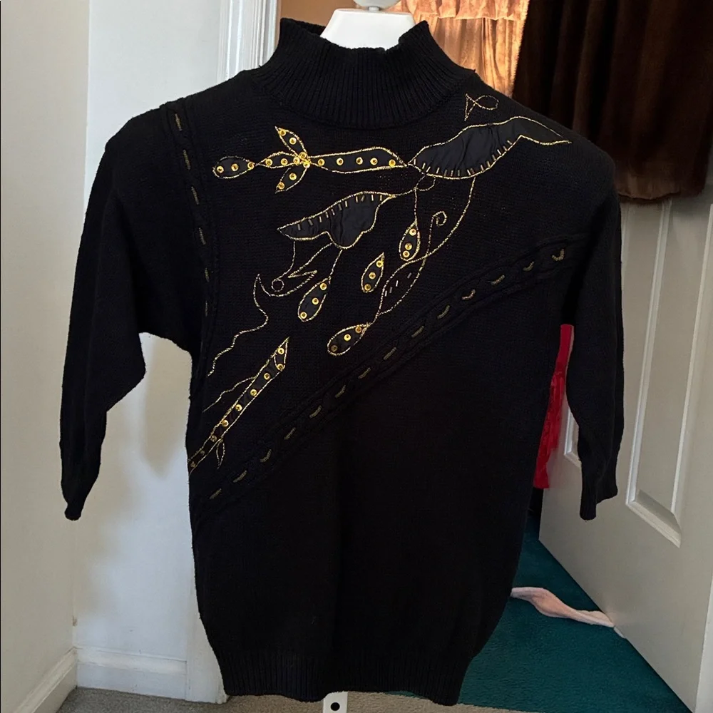 Vintage Fit Knit Black & Gold Sweater